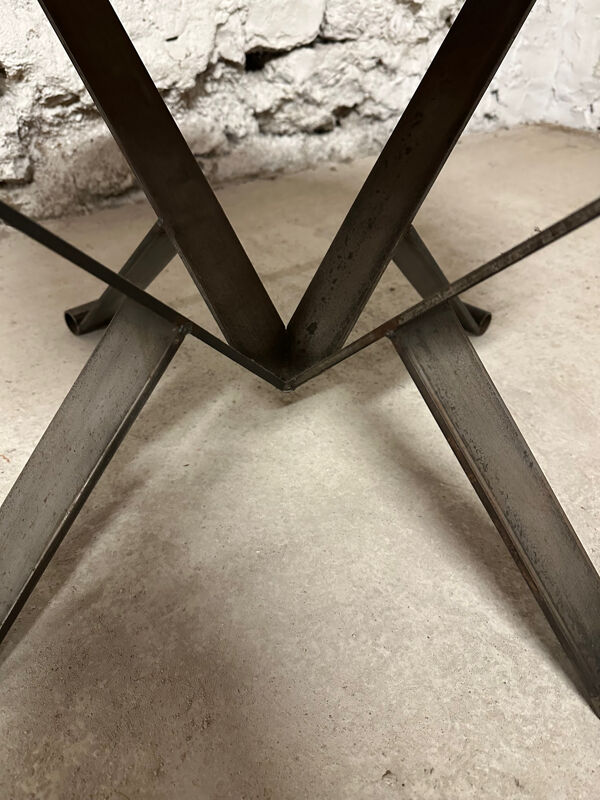 Table basse ronde en céramique et fer forgé vintage