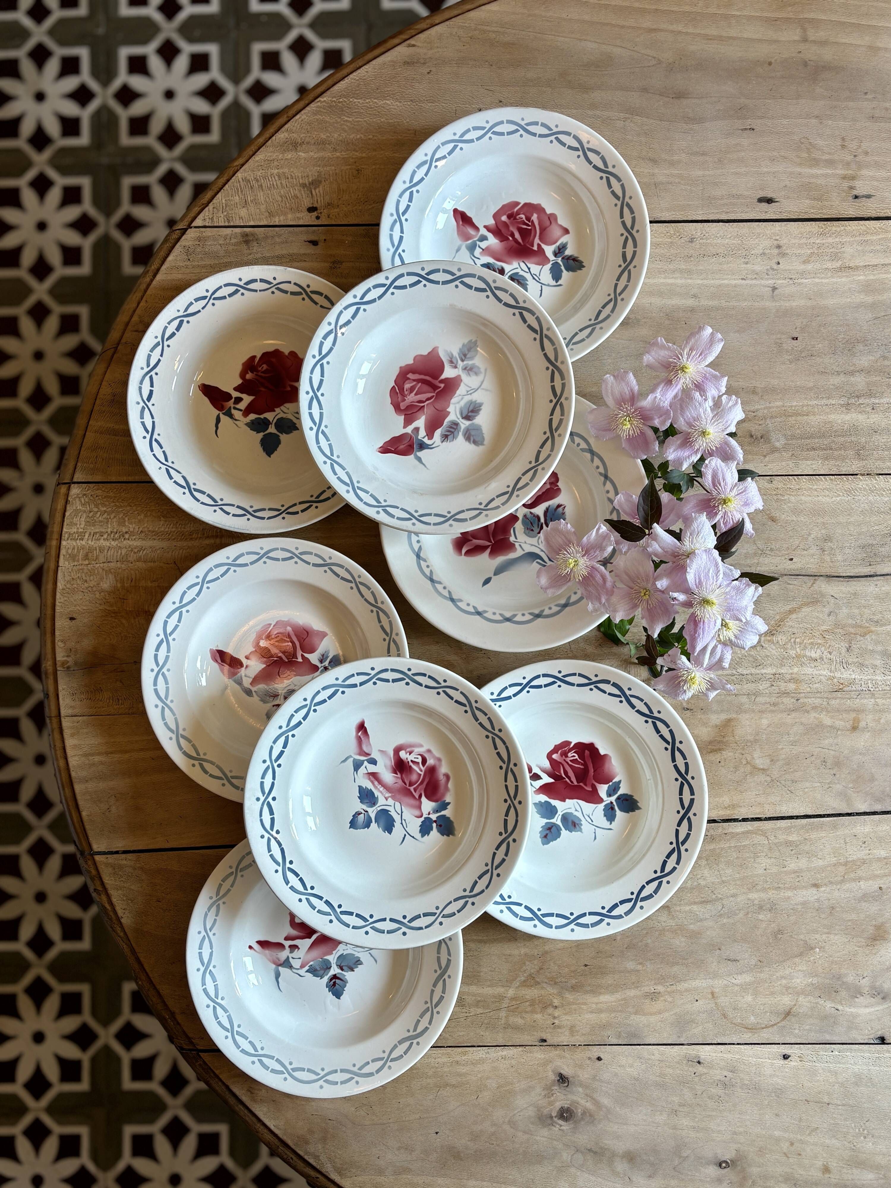 Set of 8 vintage soup plates - Janine and Cannes model by Digoin Sarrr