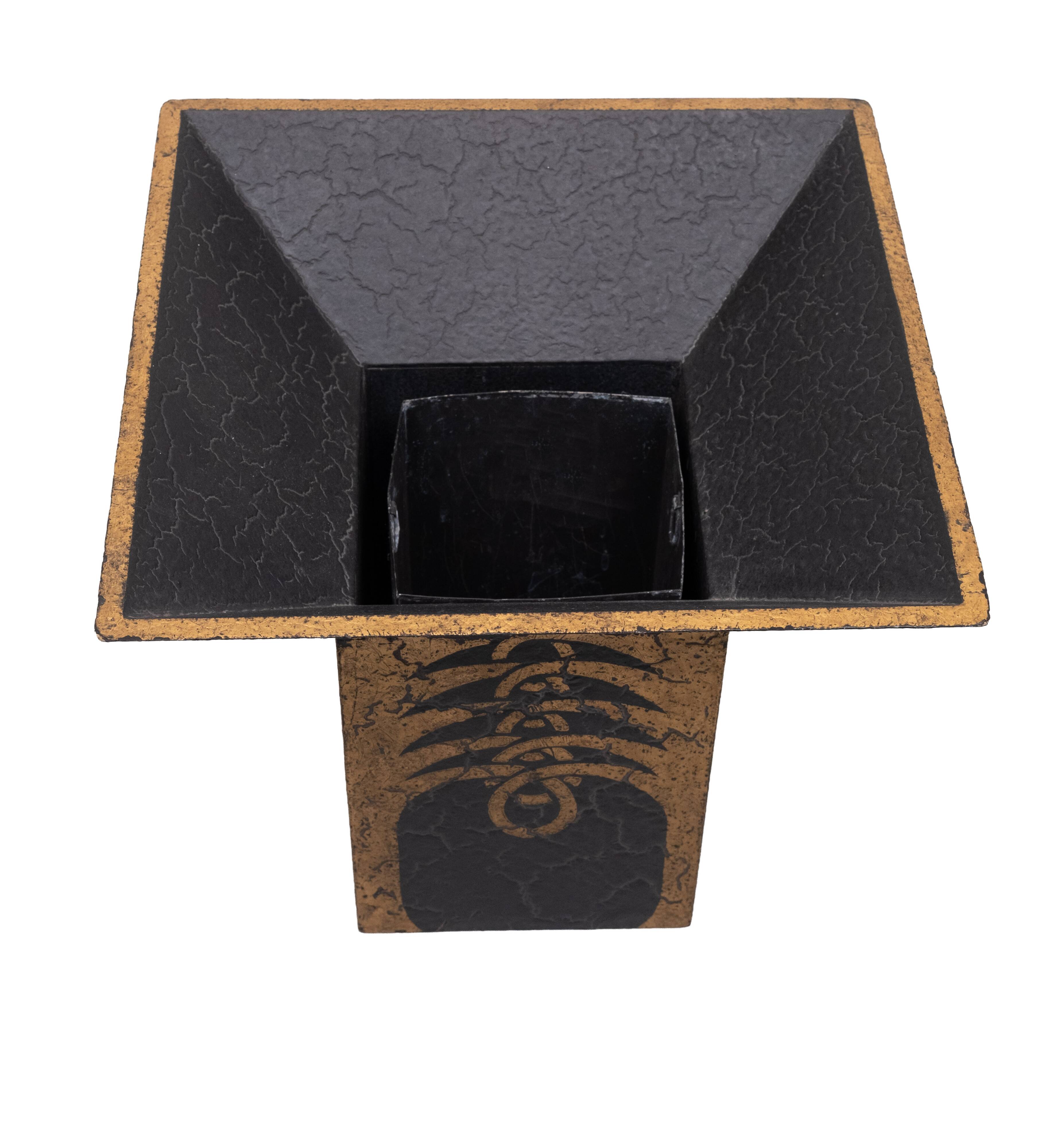 Gold on Black Art Deco Jardiniere with craquelure Japan