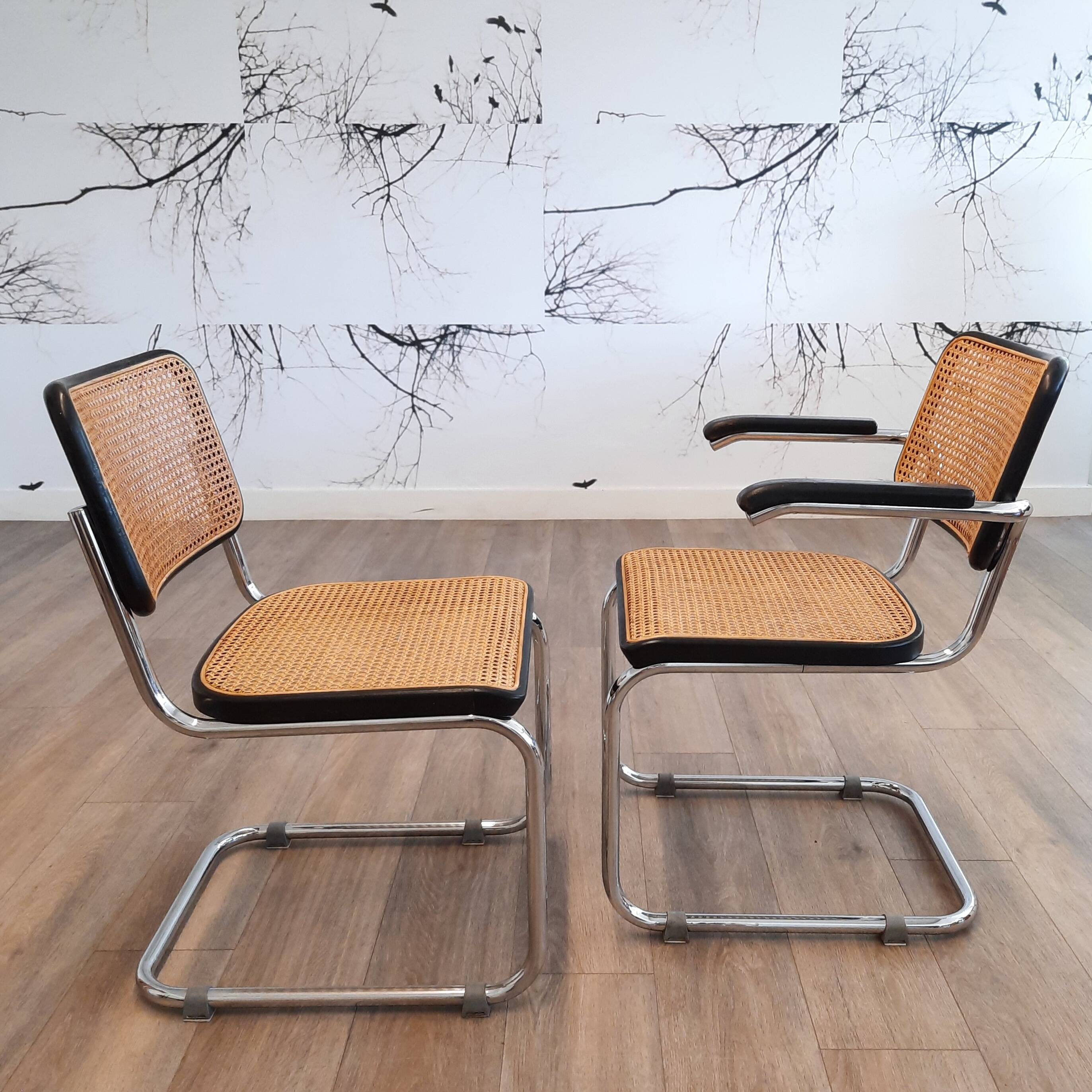 Set of 6 black S32 / S64 chairs by Marcel Breuer for Thonet, 1977