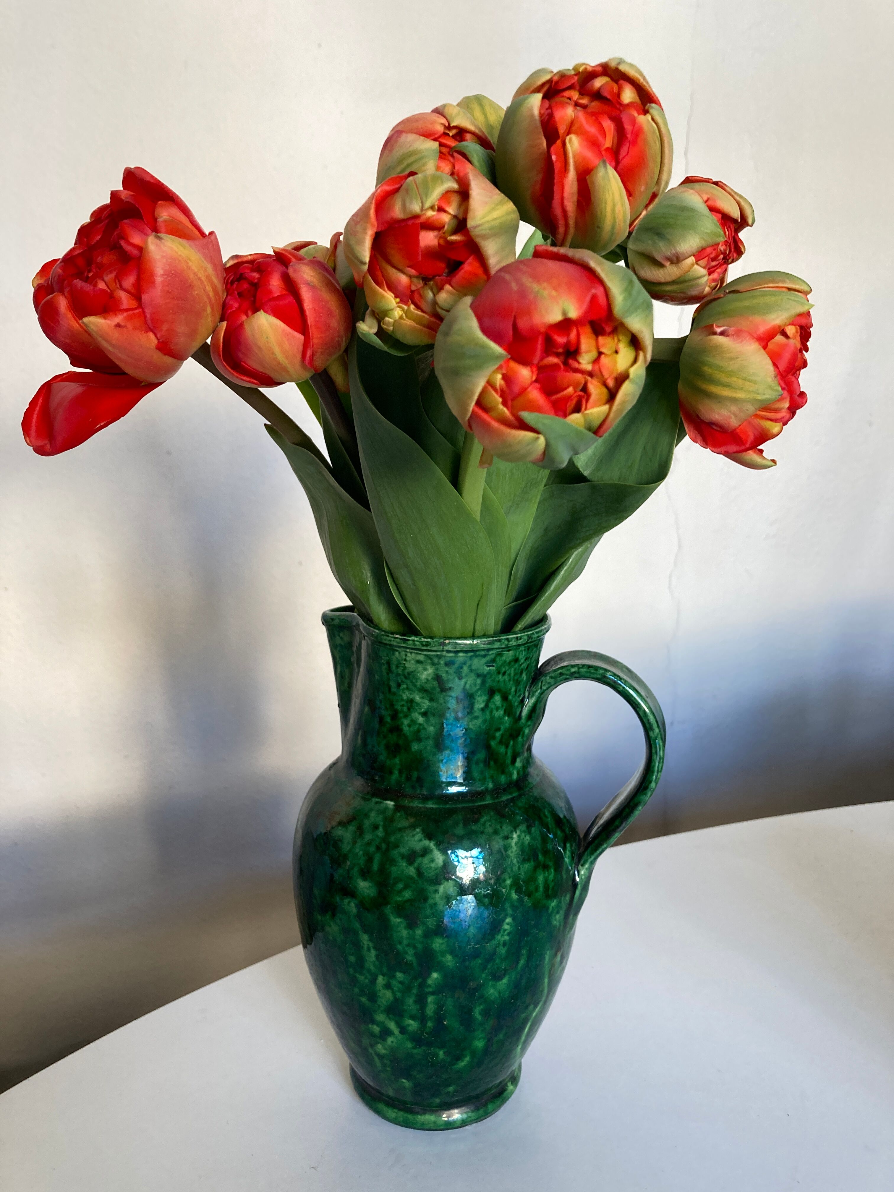 Glazed earthenware pitcher vase in green, Vaullauris, 1960.
