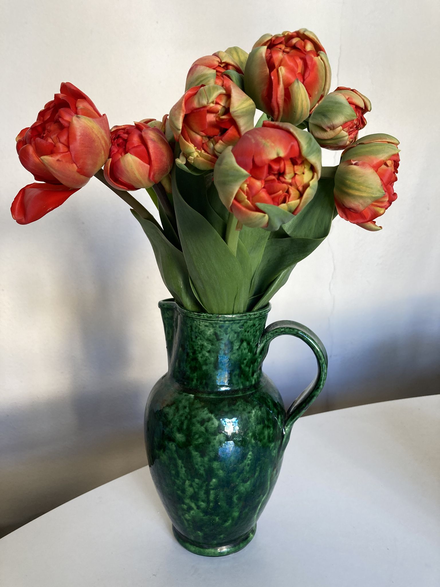 Glazed earthenware pitcher vase in green, Vaullauris, 1960.