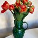 Glazed earthenware pitcher vase in green, Vaullauris, 1960.