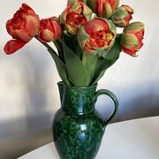 Glazed earthenware pitcher vase in green, Vaullauris, 1960.
