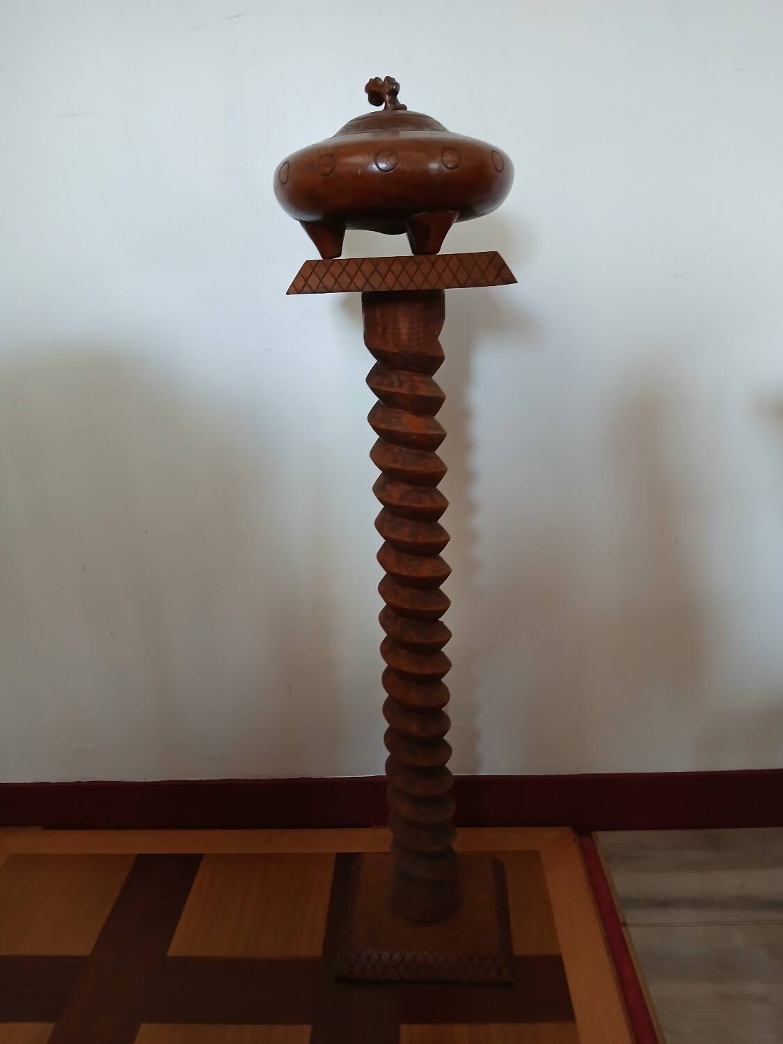Vintage Column Stand - Carved Solid Wood - Art Deco Style