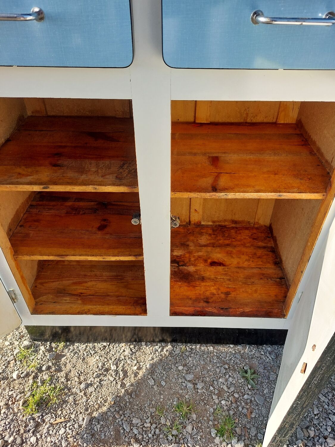 Blue formica: sideboard and folding table