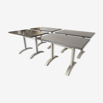 Set of 4 rectangular terrace tables with resin top and gray aluminum legs