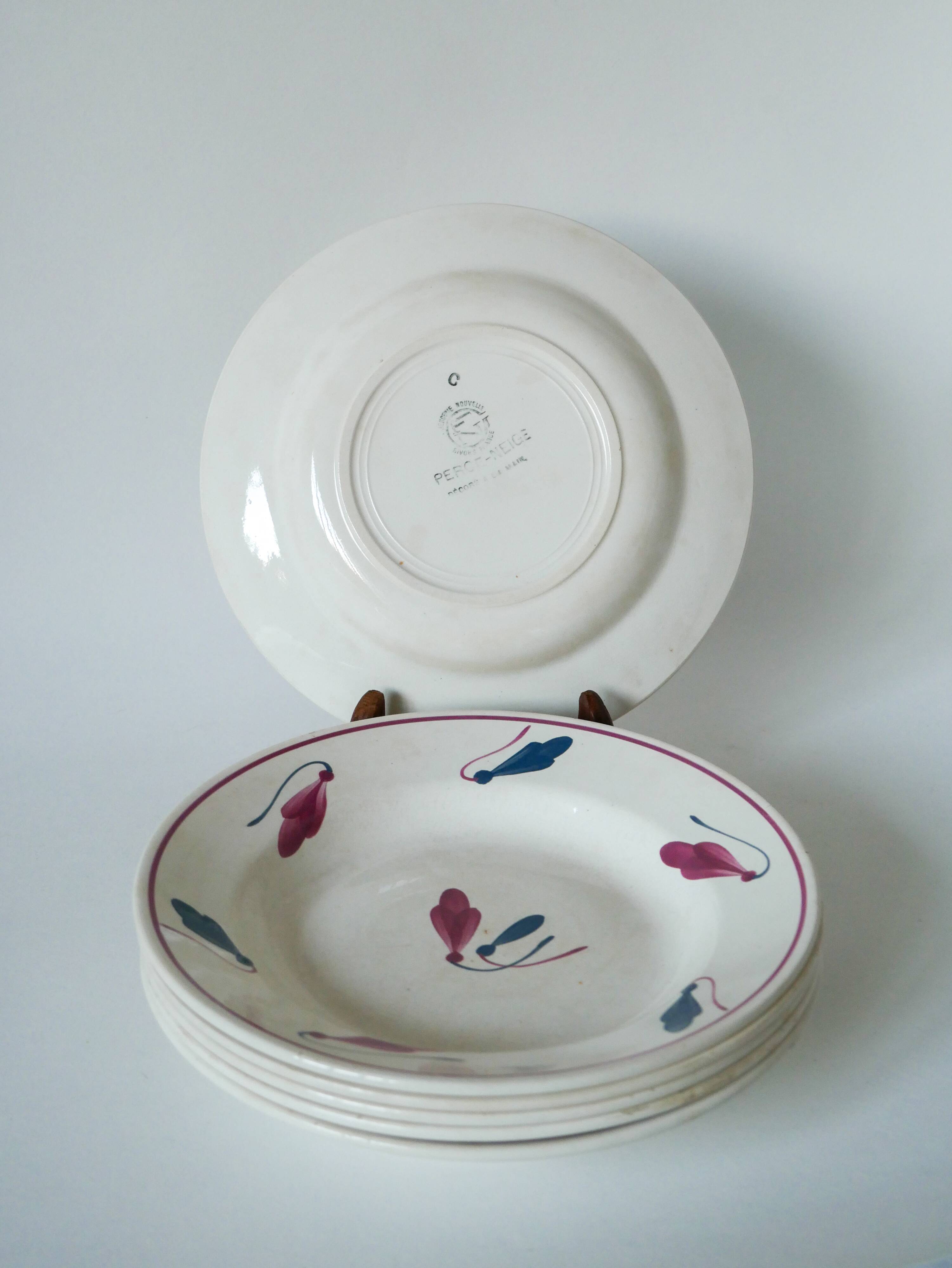 set of 6 Givors soup plates model Perce-Neige 1950