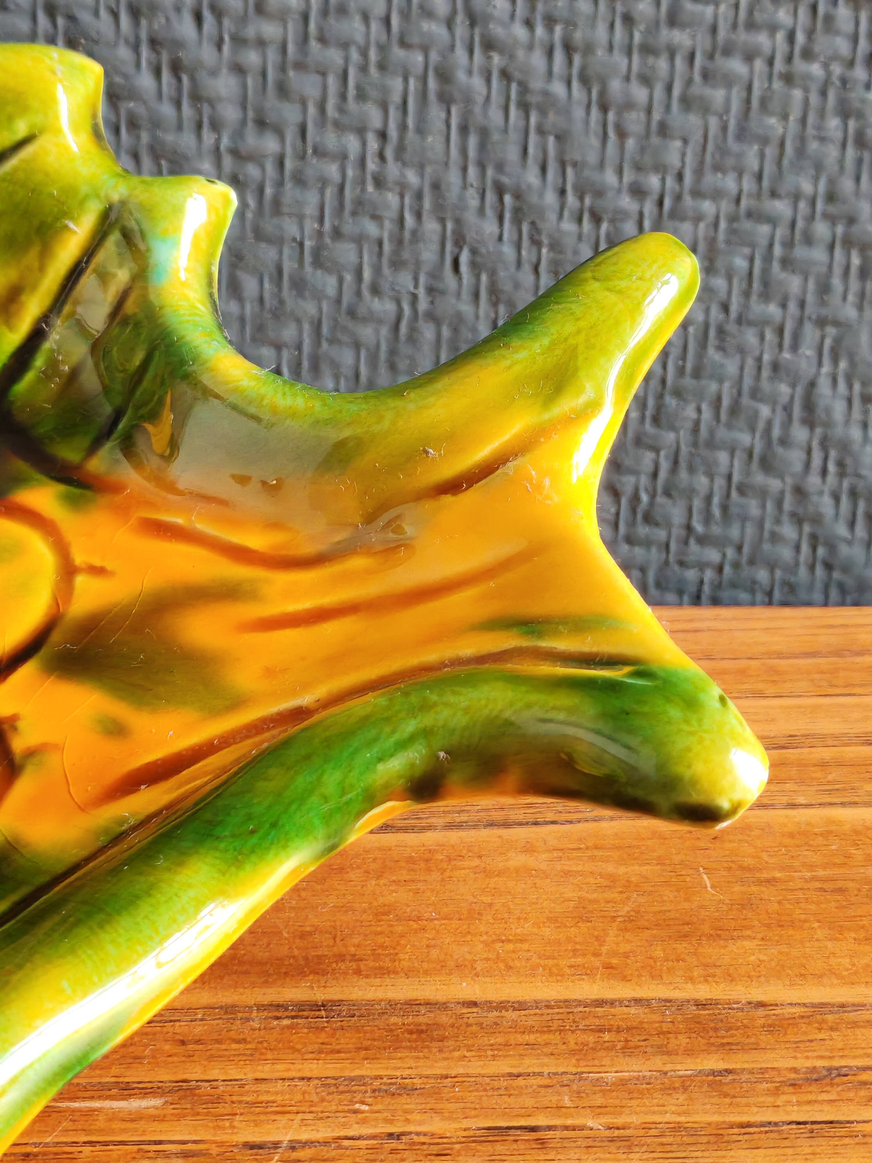 Vintage Fish Plate in Barbotine – Yellow Fish Serving Dish