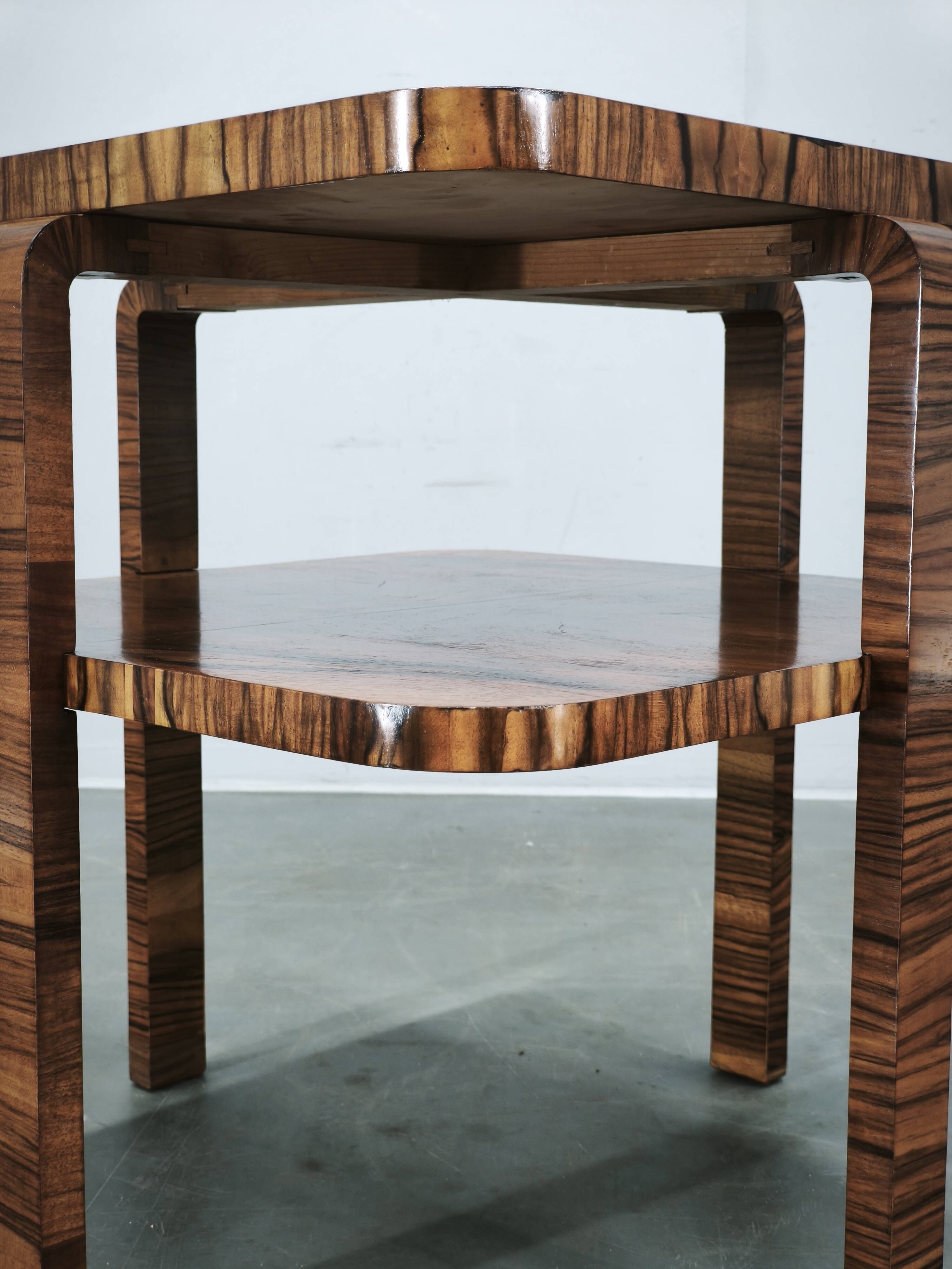 1930s Art Deco Walnut Two-Tier Coffee Table, Czechoslovakia