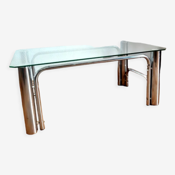 Table basse design verre et métal tubulaire 1970
