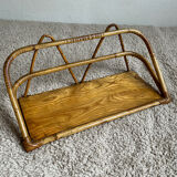Bamboo wicker wall shelf from the 80s