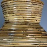 Midcentury pair pencil rattan large ( 62 cm ) pendants, Italy 1970s