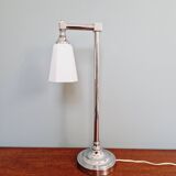 Desk lamp in chrome metal and white opaline