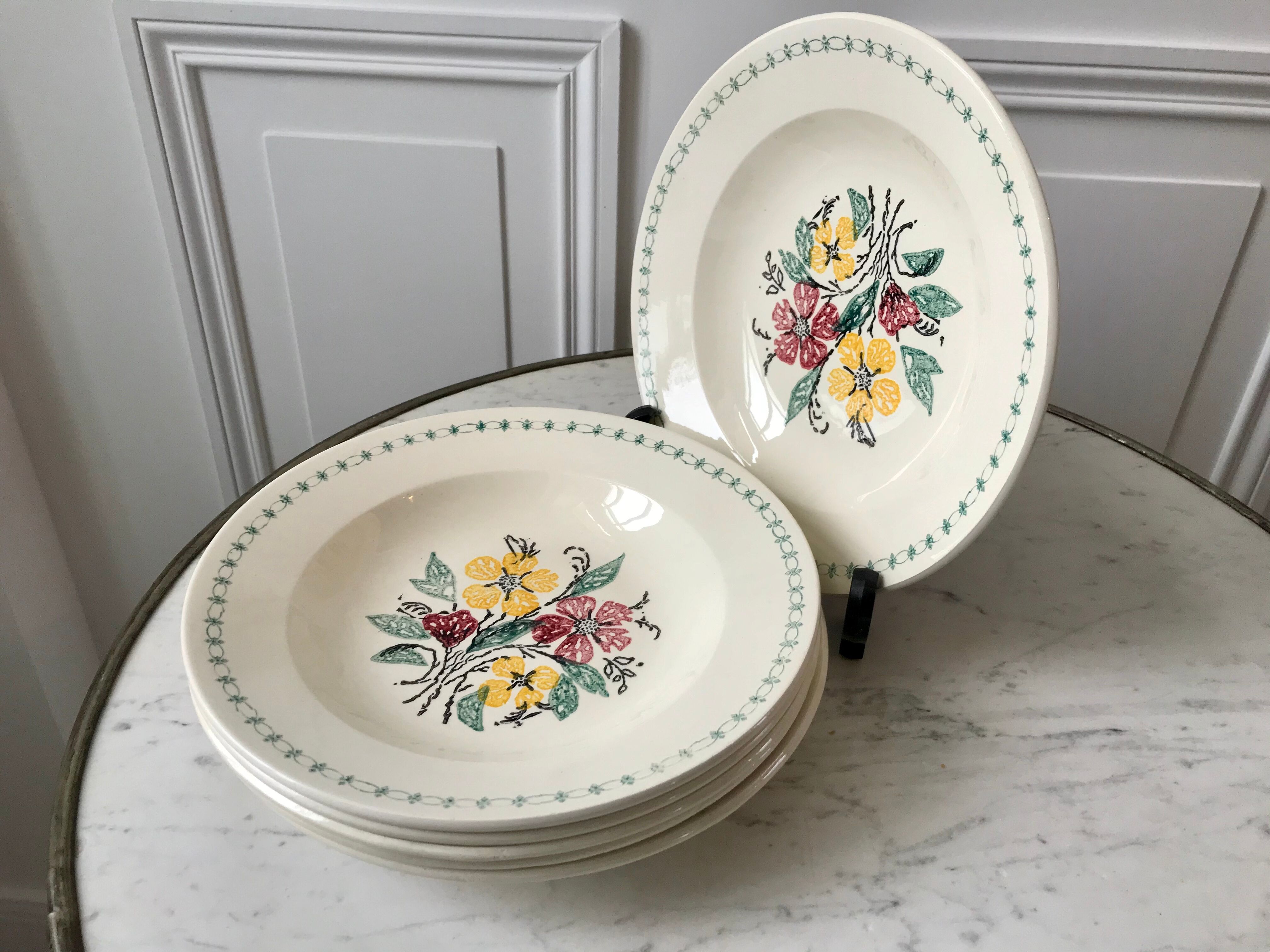 Lot de 6 assiettes creuses Digoin Sarreguemines années 40