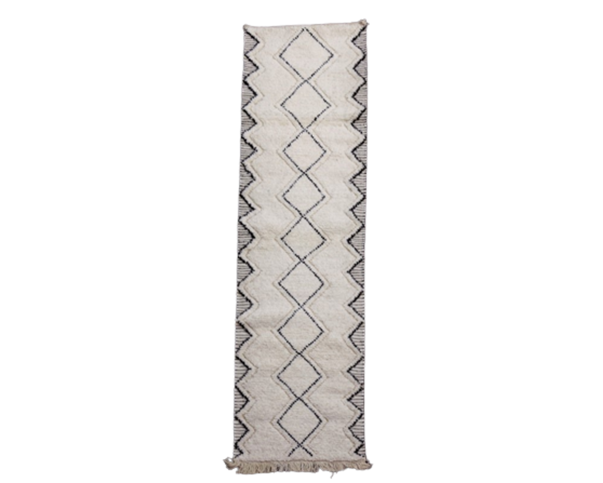 Berber runner rug diamond white and black 80x290 cm