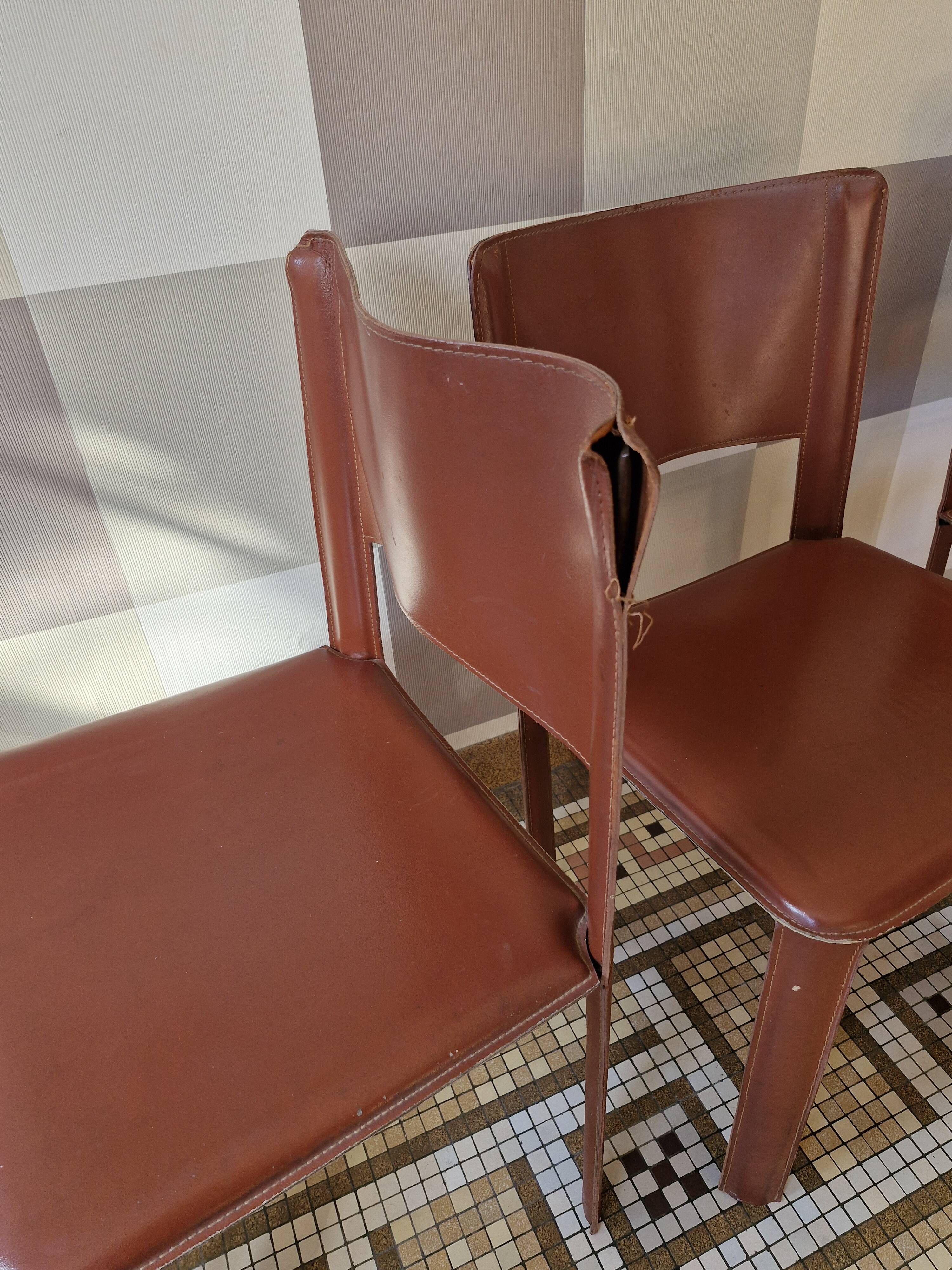 Red Leather Chairs Cidue Italy 1970