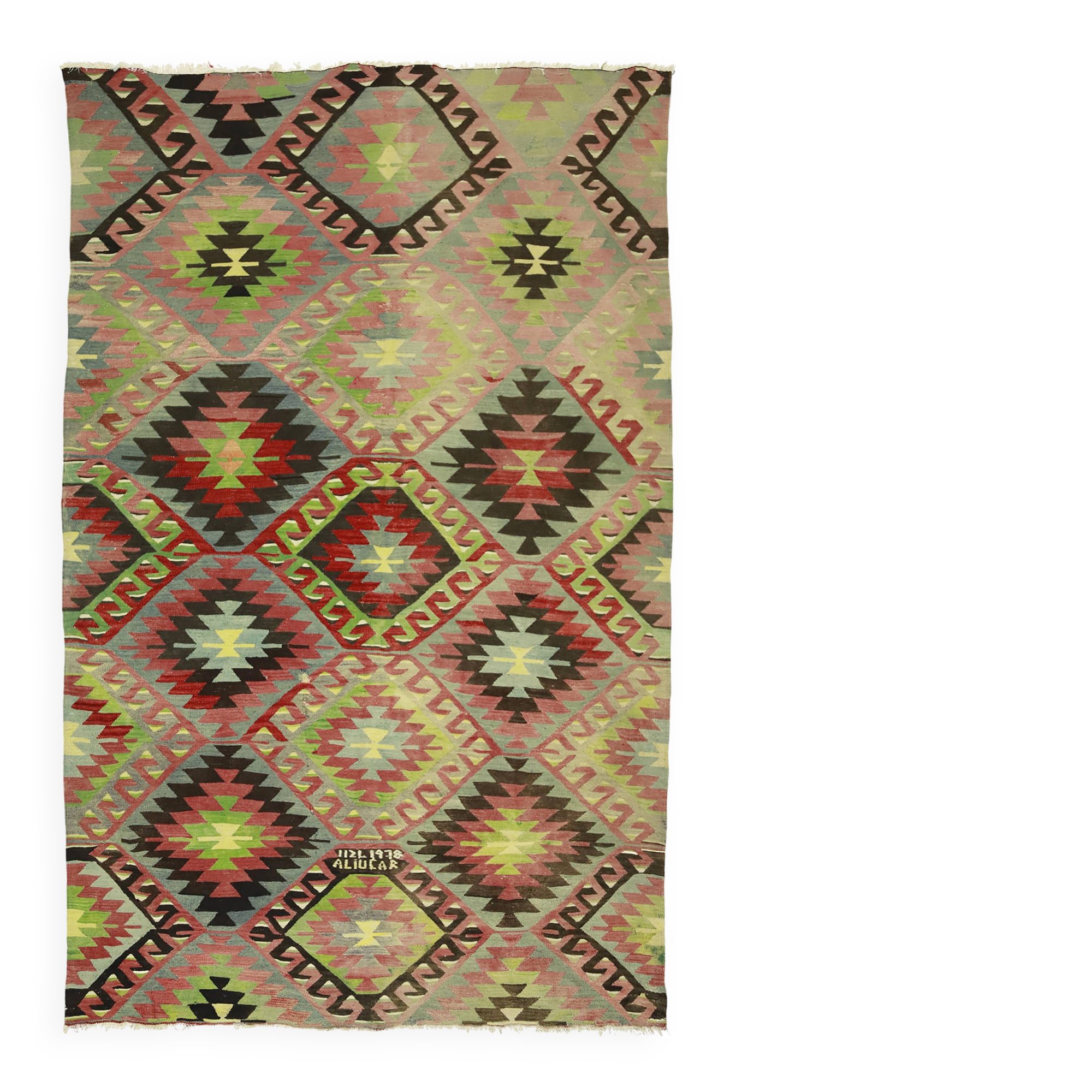 Turkish Kilim Yoruk Vintage 178x284 cm Geometric Beige and Red