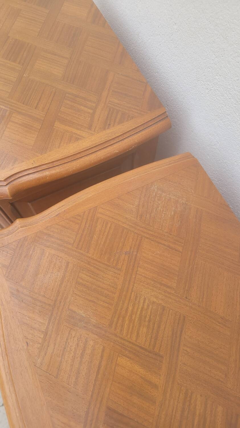 Pair of Louis xv style bedside tables in cherry wood, 3 drawers