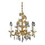 Large flower-shaped chandelier in gilded brass by Palwa, Germany, 1970s.