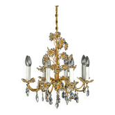 Large flower-shaped chandelier in gilded brass by Palwa, Germany, 1970s.