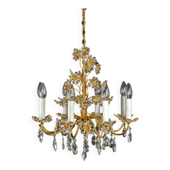 Large flower-shaped chandelier in gilded brass by Palwa, Germany, 1970s.