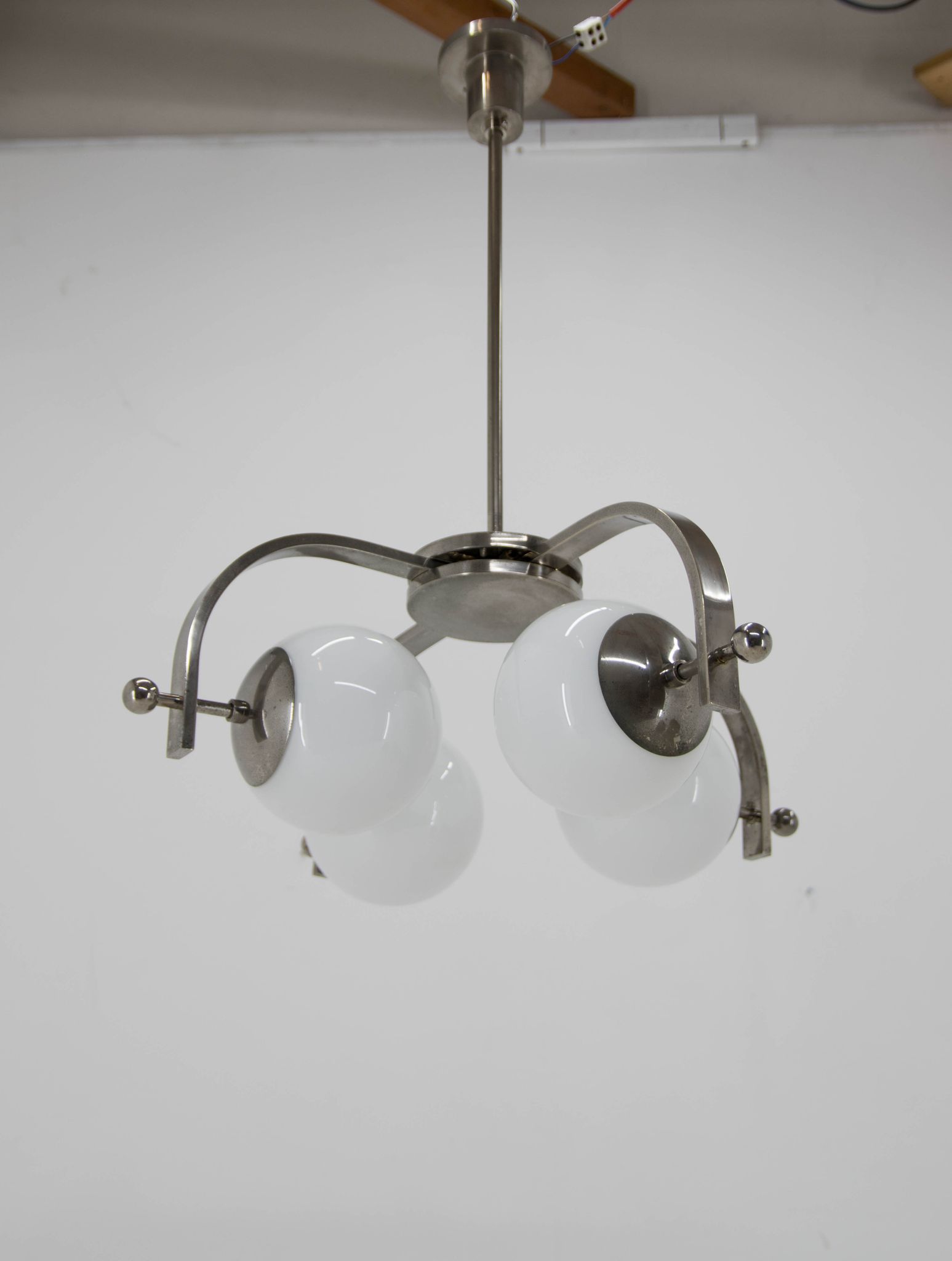 Bauhaus nickel-plated chandelier, 1930s