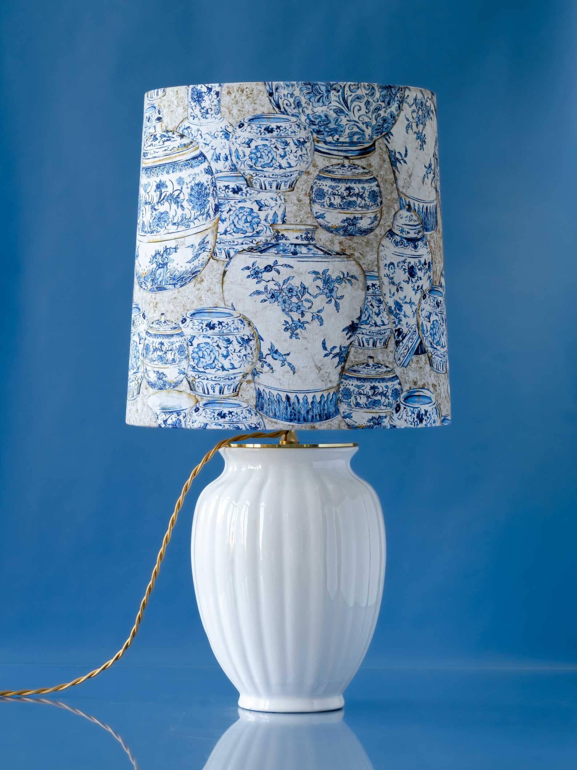 Blue and white ceramic table lamp, vintage Dutch Delftware.