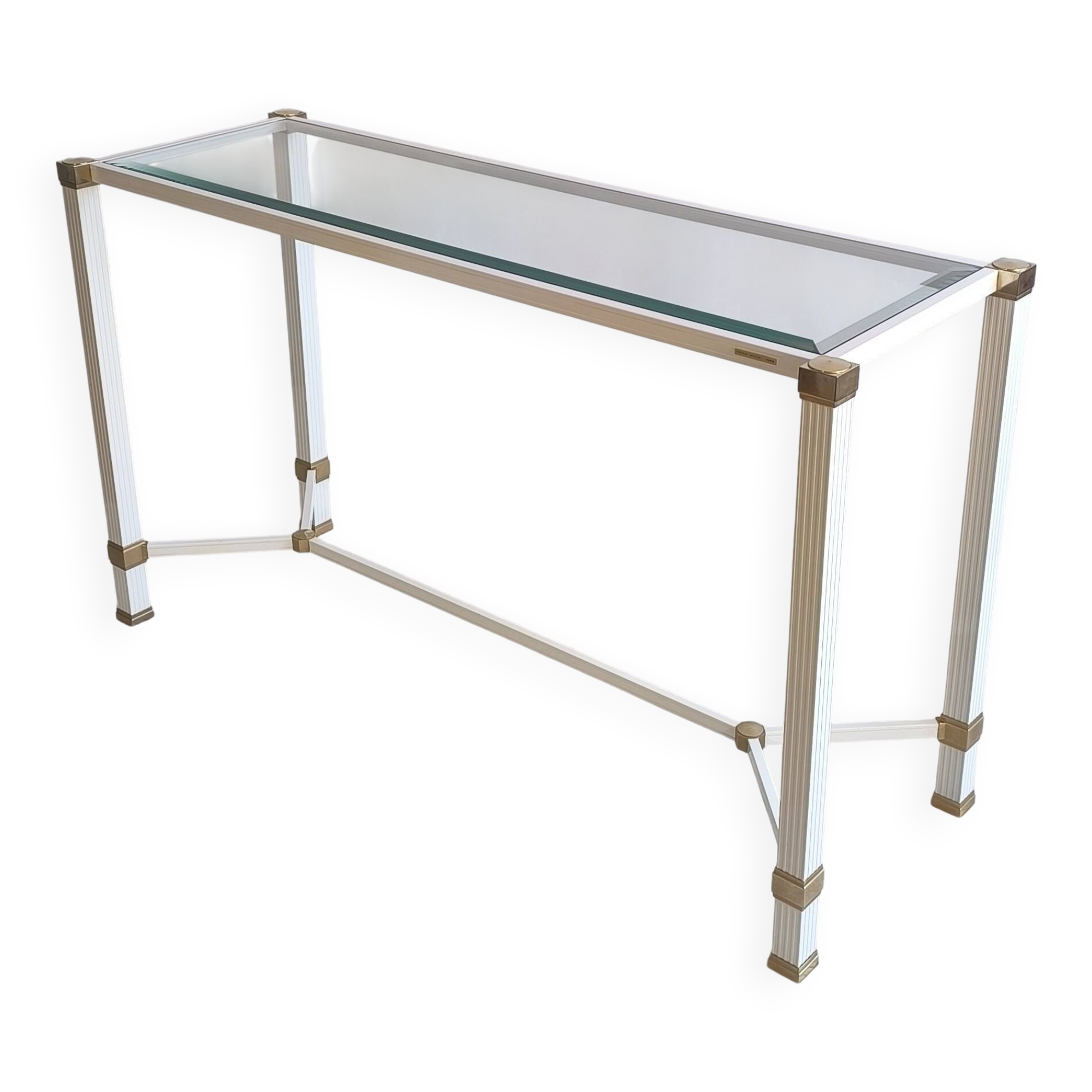 Iconic white console with designer spacer, signed Pierre Vandel Paris