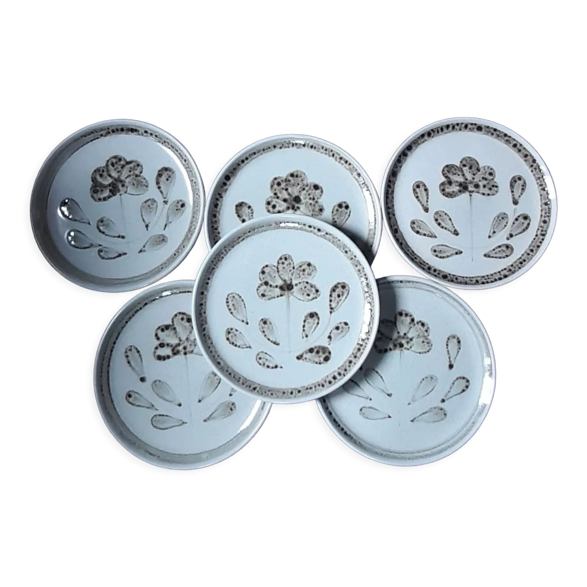 6 dessert plates glazed stoneware from Sarreguemines, Art workshop, model Jocelyne - vintage