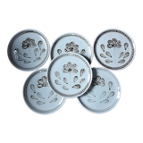 6 dessert plates glazed stoneware from Sarreguemines, Art workshop, model Jocelyne - vintage