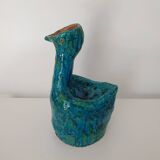 Brutalist Zoomorphic Bird Ceramic Flower Vase Signed NICOLE