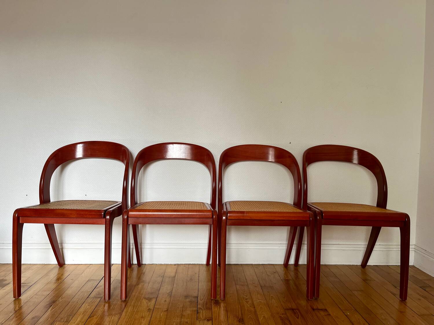 Set of 4 Baumann caned gondola chairs