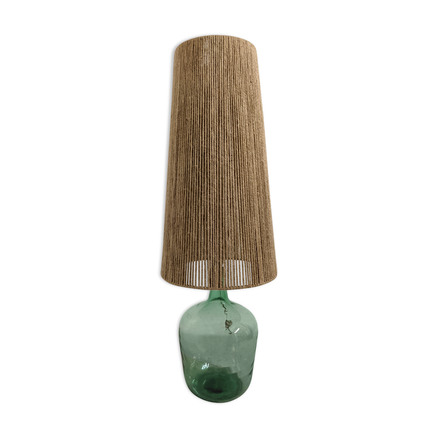 Vintage demijohn lamp in glass and XXL jute rope