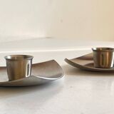 Vintage brushed metal geometric candle holders