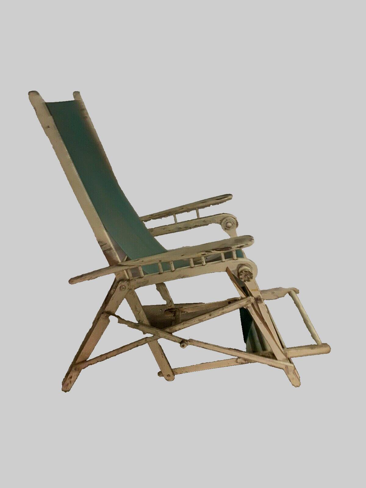 Pair of old 20th century lacquered wood deckchairs