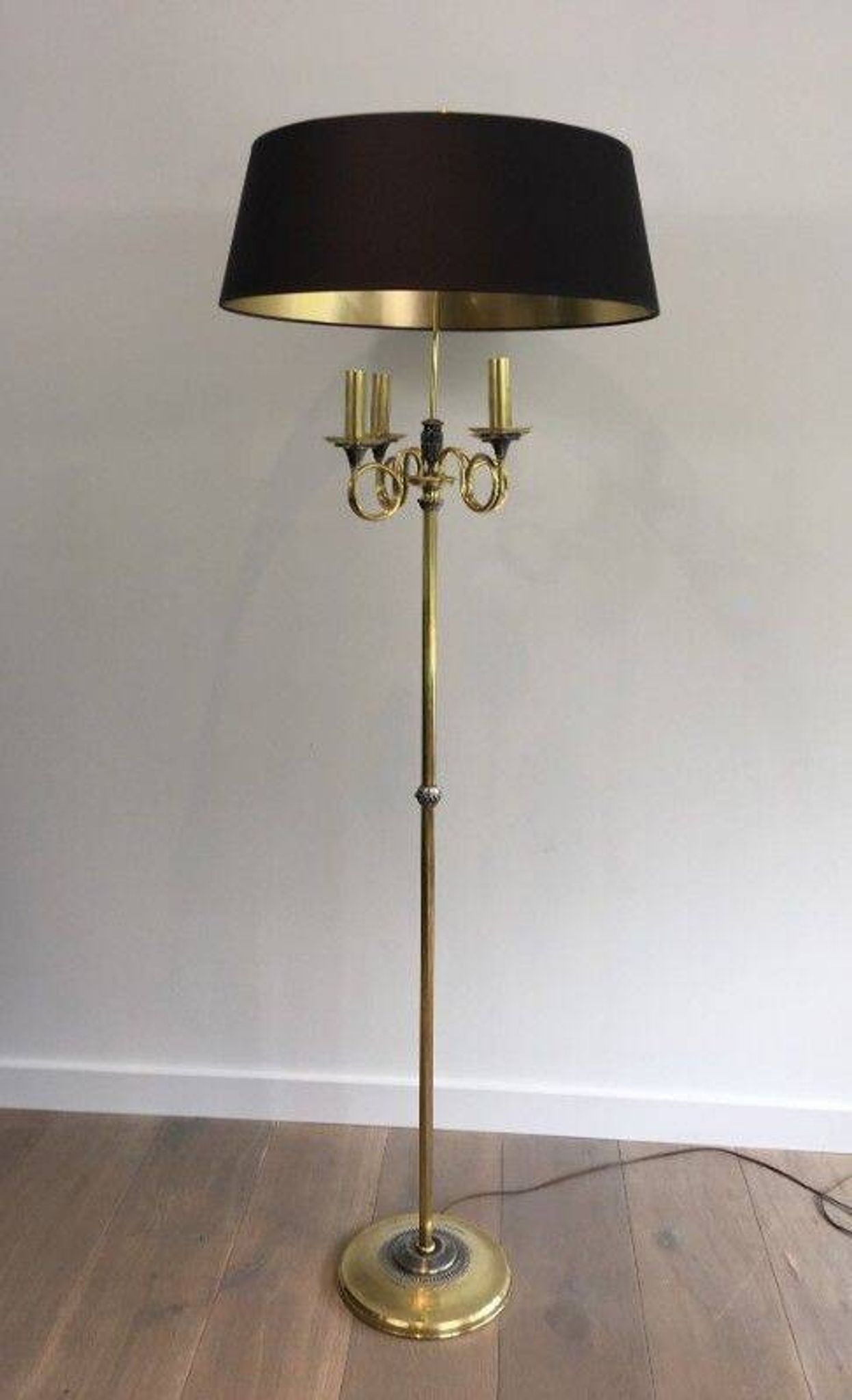Floor lamp in brushed steel and brass. In the style of Maison Charles