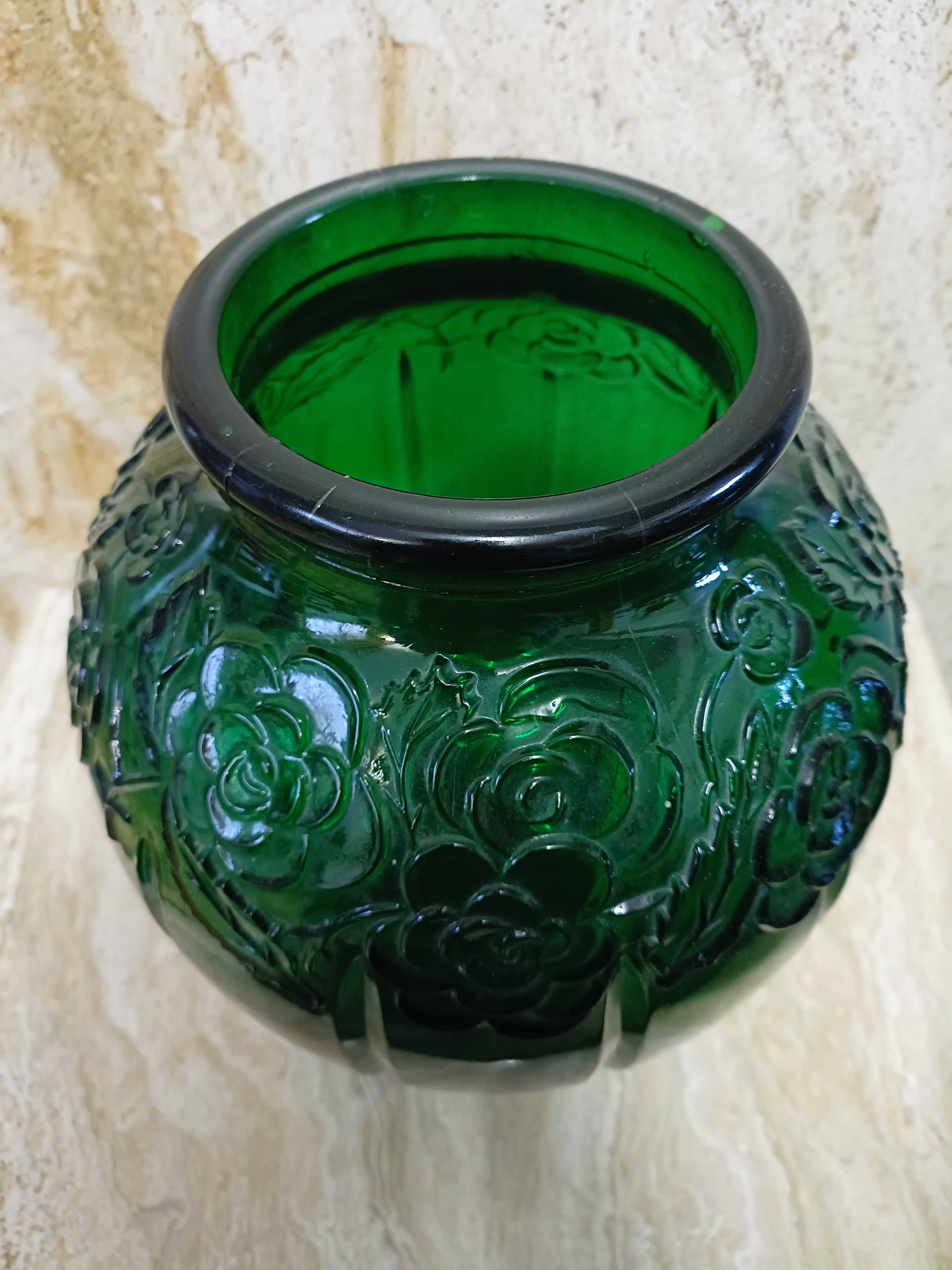 Ovoid vase green glass art deco