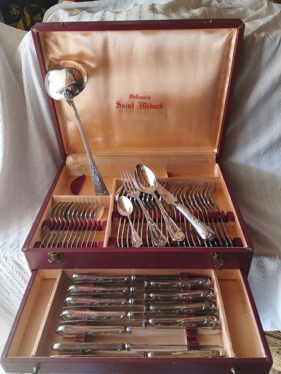 Cutlery set 49 pieces silver metal rocaille model St Médard