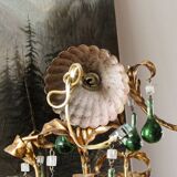 Lustre italien en tôle doré et pampilles en verre