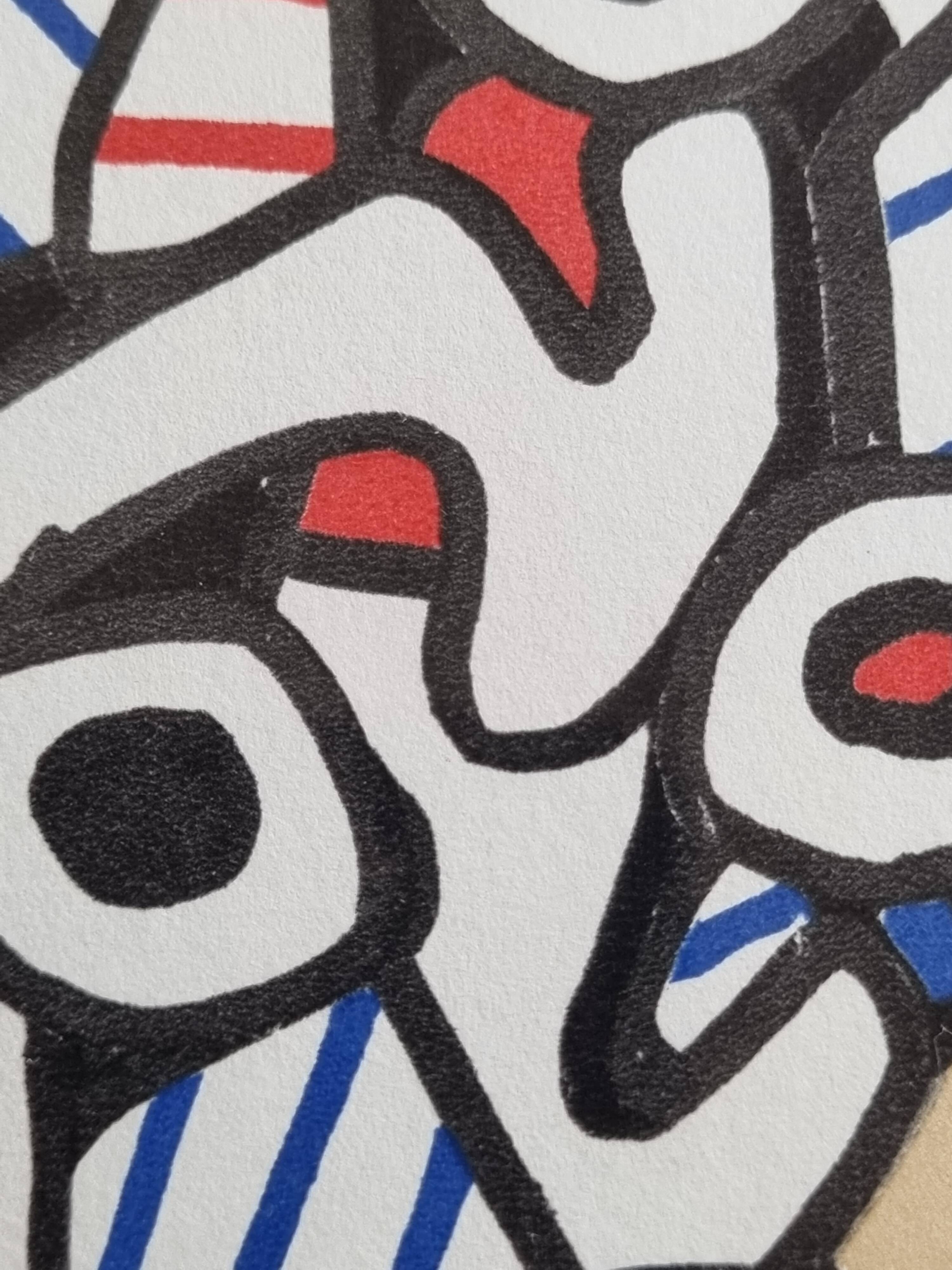 Sérigraphie d’après Jean Dubuffet, années 70, cadre doré sous verre, 24 x 31 cm