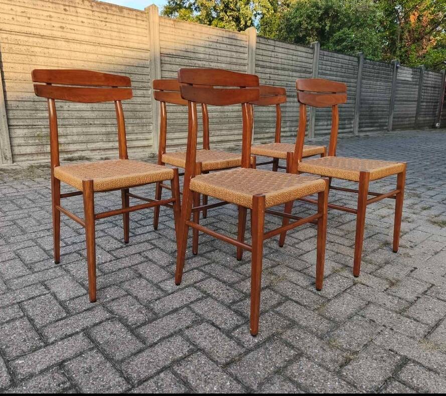 5 chaises paille tressée 60's