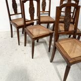 Art Deco table and six chairs in solid walnut, 20th century.
