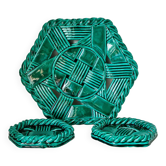 Trio dessous de plat et dessous de bouteilles barbotine art deco