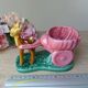 Pot, vase, small doe fawn planter pulling a vintage ceramic cart
