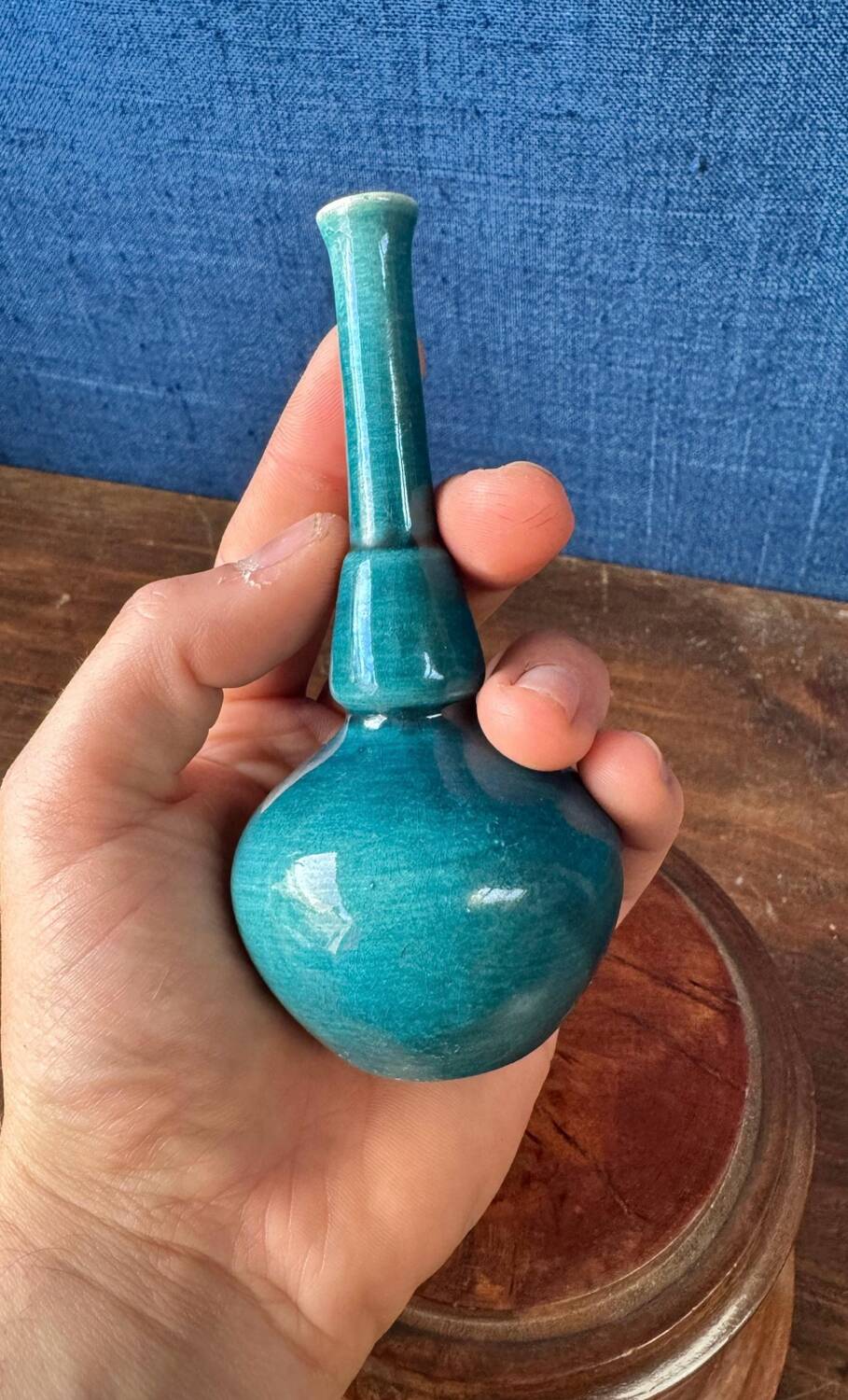 Small glazed terracotta soliflore vase. Mid 20th century.