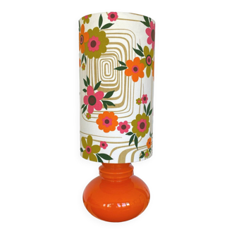 Lampe opaline orange Cantuta H60 D23 - tissu vintage 1970