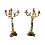 Pair of candelabra in gilt bronze and green marble, 19th century
