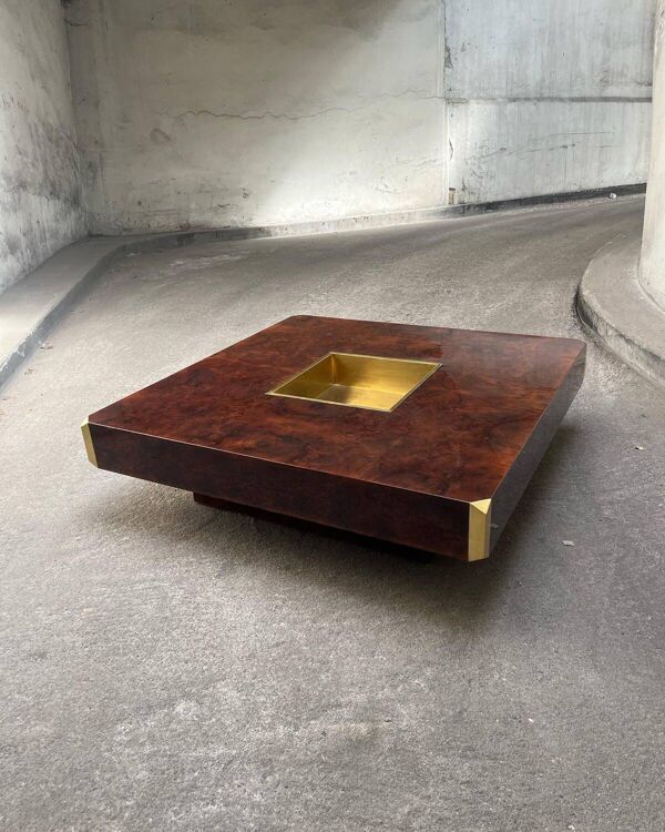 Table Willy RIZZO placage de loupe Mario Sabot 1970