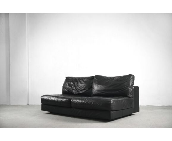 Modernist Elegant Black Leather Italian, Leather Italian Sofa Bed